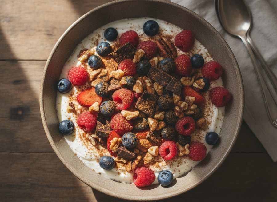 Greek Yoghurt with Berries & Dark Chocolate