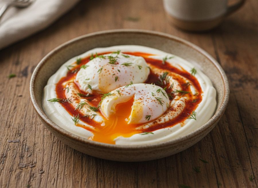Turkish-Style Eggs with Garlic Yoghurt (Cilbir)