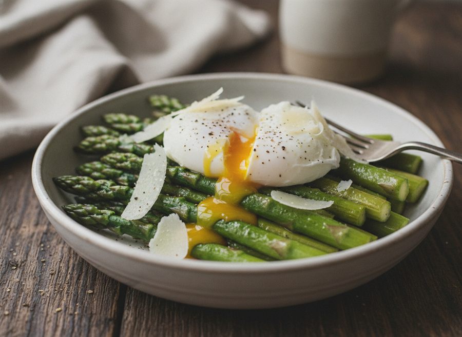 Asparagus with Poached Eggs & Parmesan