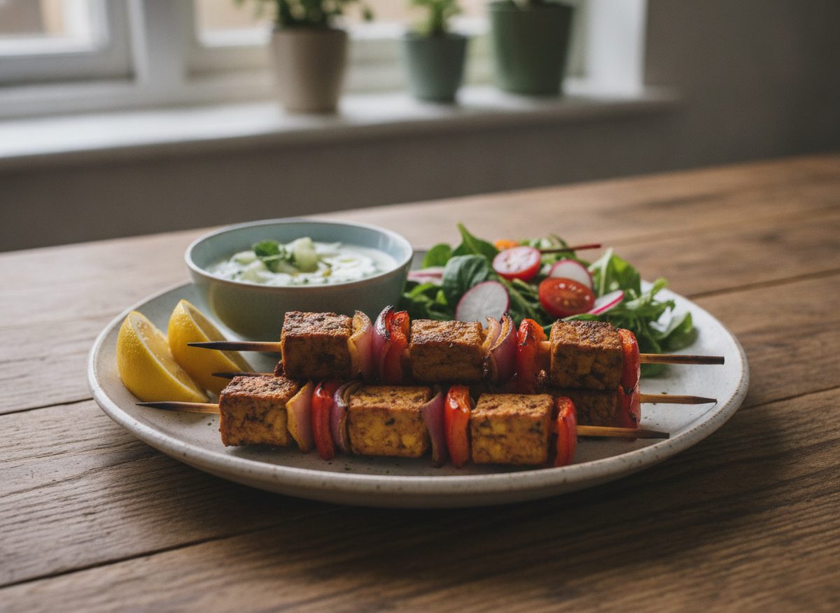 Tempeh Tikka Skewers with Mint Yoghurt