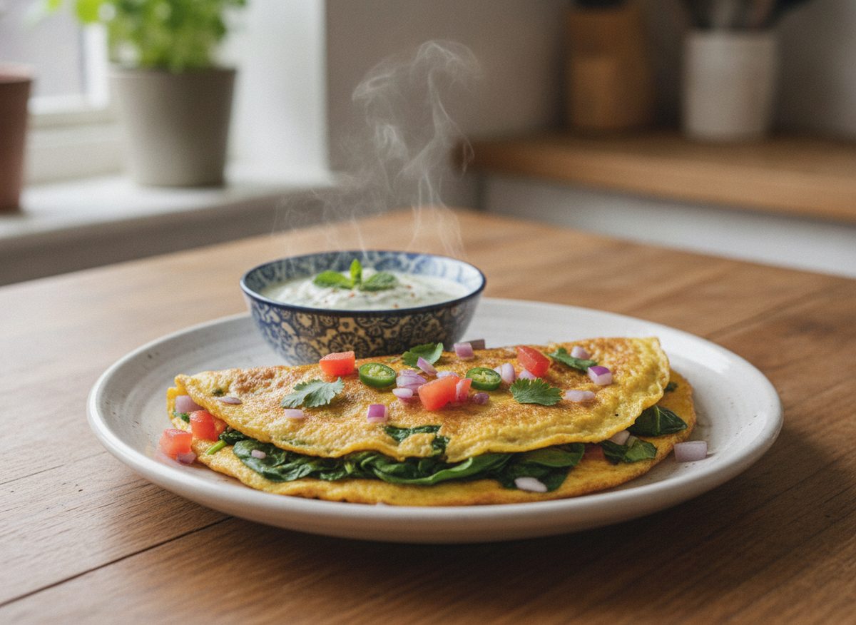 Masala Omelette with Spinach & Raita