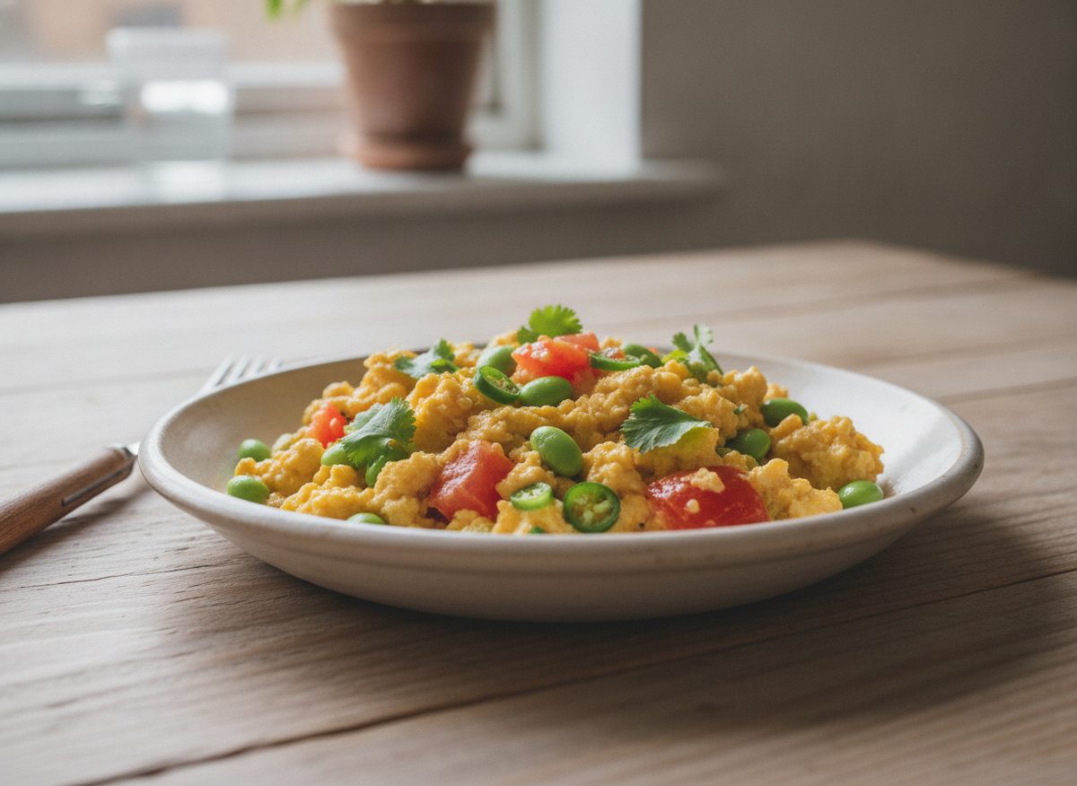 Parsi Akuri Scrambled Eggs with Edamame