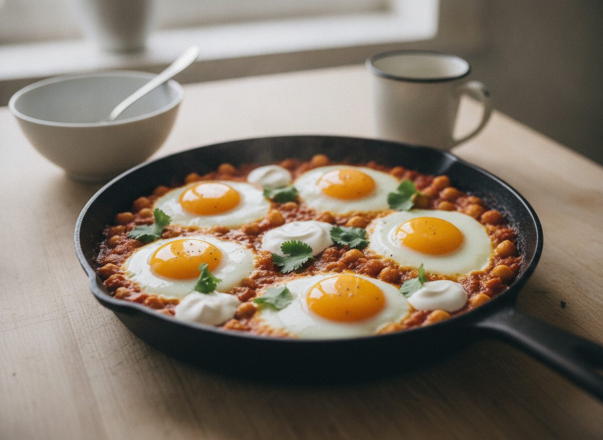Masala Baked Eggs in Chickpea & Tomato Sauce