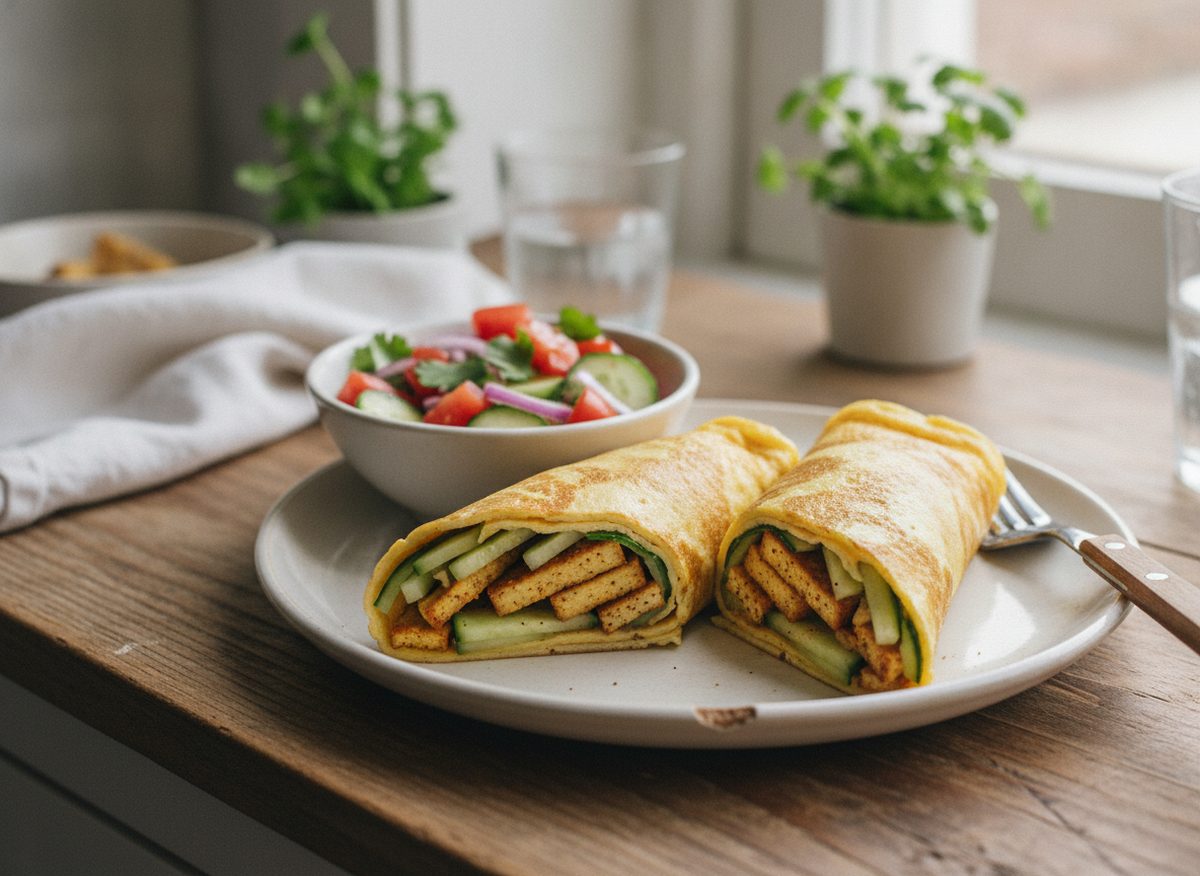 Masala Omelette Wraps with Tofu & Kachumber