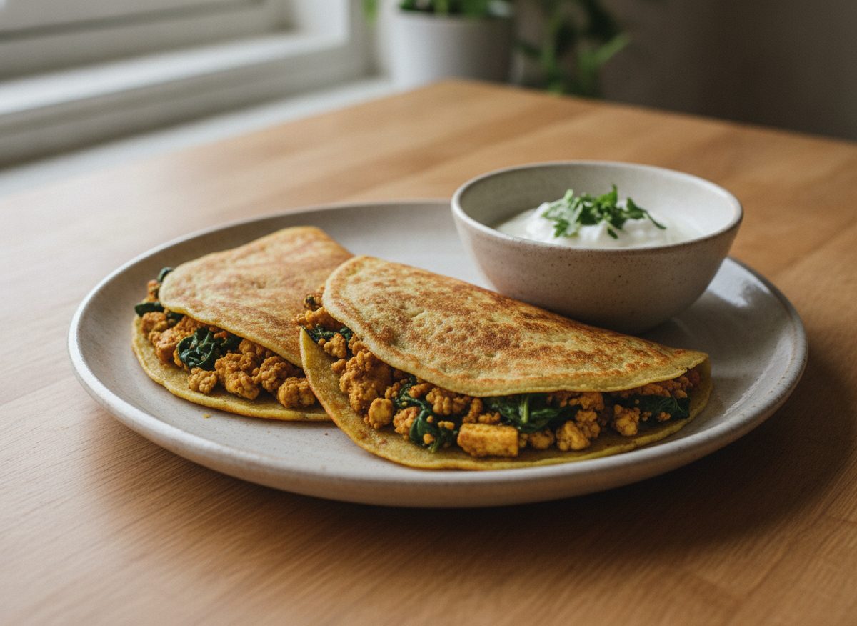 Moong Dal Cheela with Tofu & Spinach