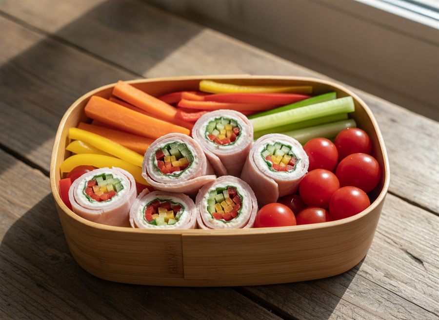 Ham & Cheese Roll-Ups with Crunchy Veg