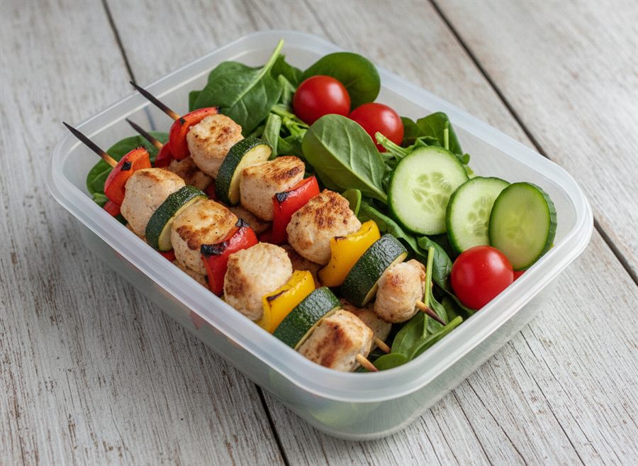 Turkey & Halloumi Skewers with Salad