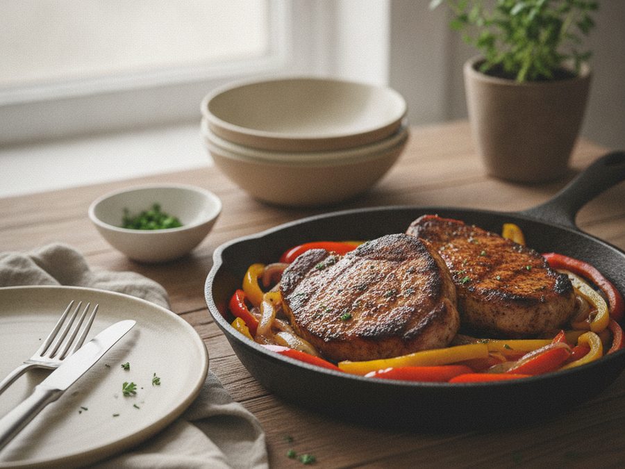 Paprika Pork Shoulder Steaks with Peppers