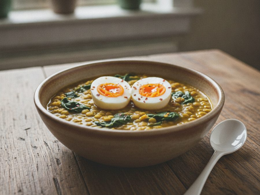 Red Lentil Dal with Boiled Eggs