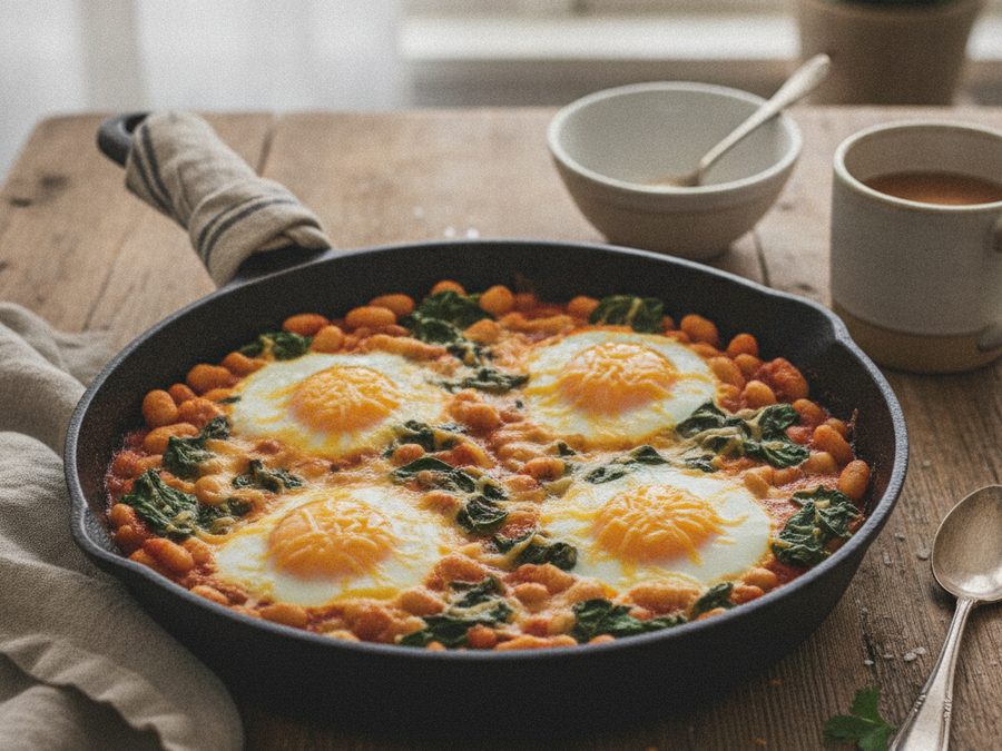 Butter Bean & Tomato Bake with Eggs