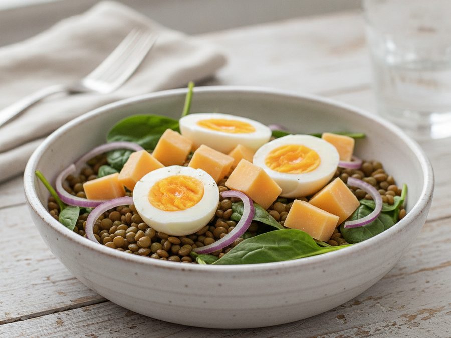 Lentil, Egg & Spinach Salad
