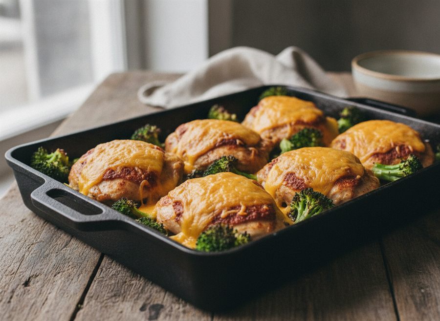 Cheesy Baked Chicken Thighs with Broccoli