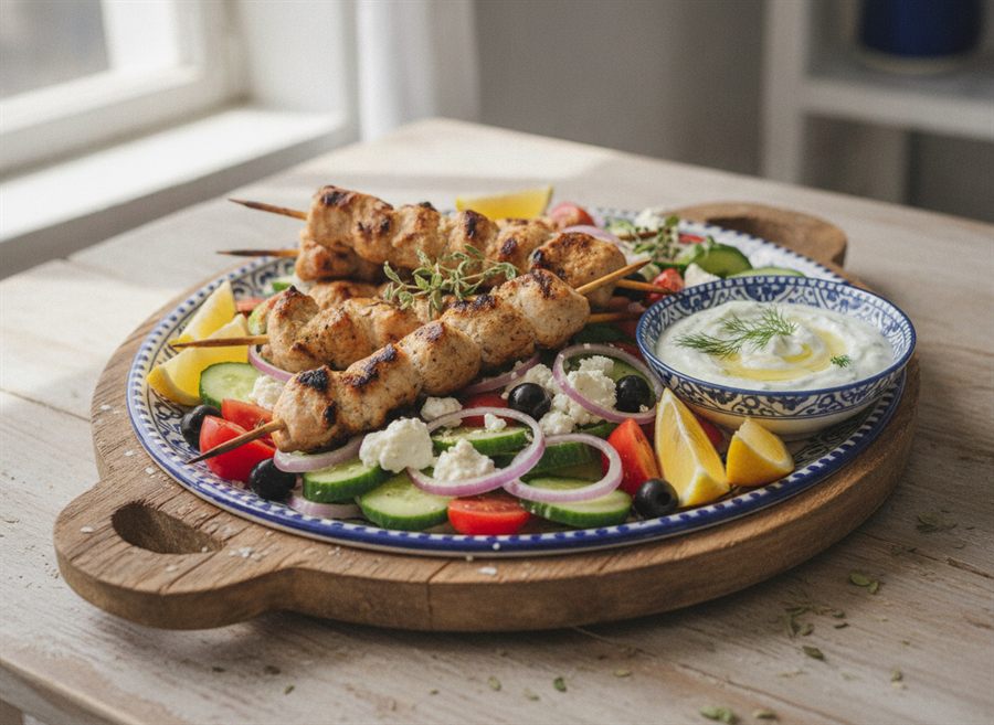 Greek Chicken Souvlaki Salad