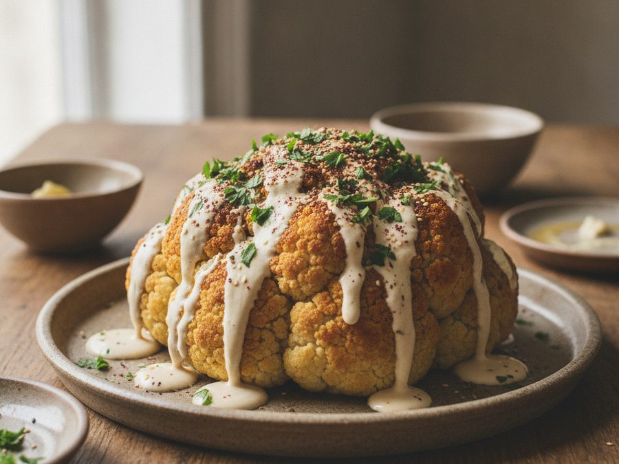 Whole Roasted Cauliflower with Tahini