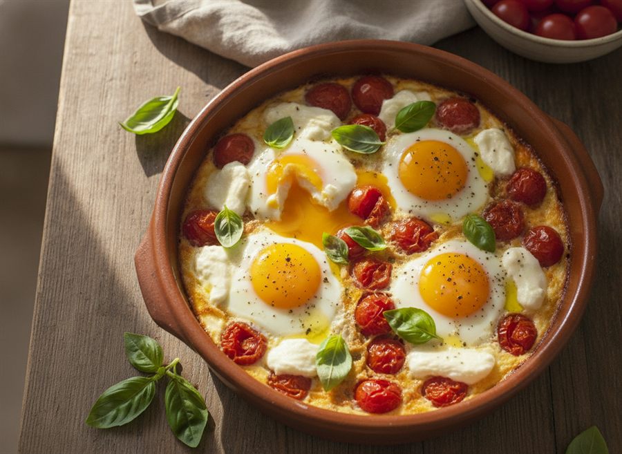 Tomato, Mozzarella & Egg Bake