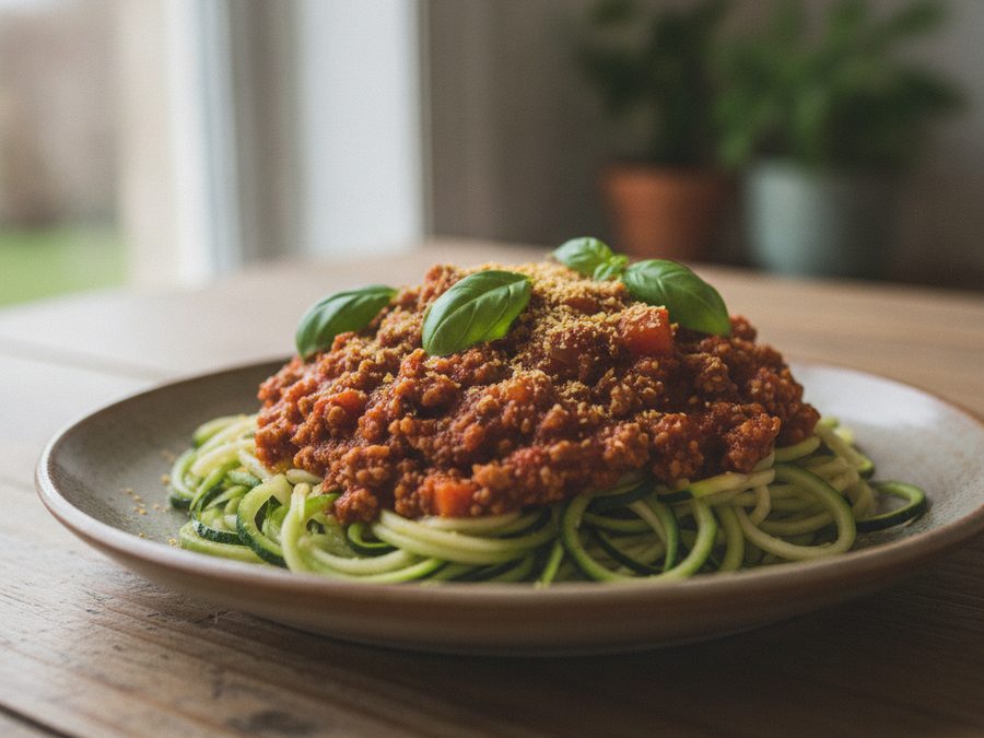 Soya Mince Bolognese with Courgetti