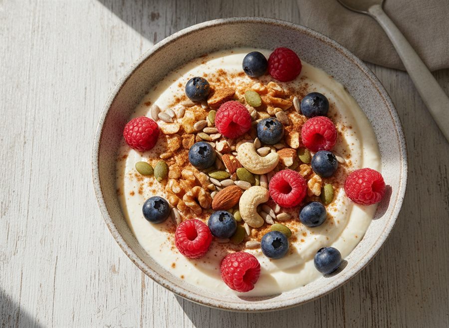 Soya Yoghurt with Berries, Nuts & Seeds
