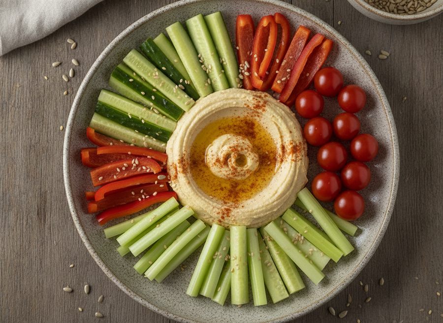 Hummus & Crunchy Veg Plate with Toasted Seeds
