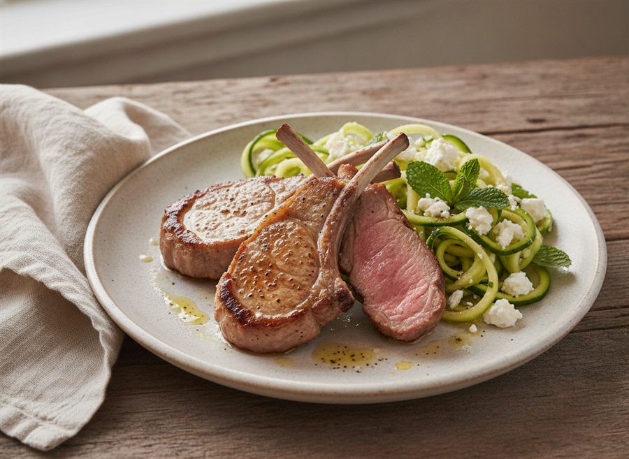 Lamb Chops with Feta & Minted Courgette Salad