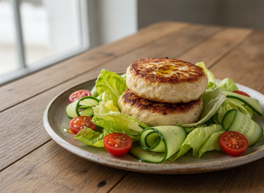 Turkey & Halloumi Burgers with Crunchy Salad